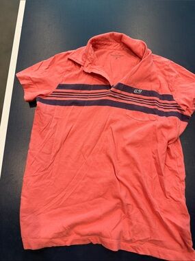 Vineyard Vines Coral Polo with Navy Stripe Detail